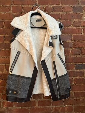 Stella & Lorenzo Cream and Gray Teddy Moto Vest